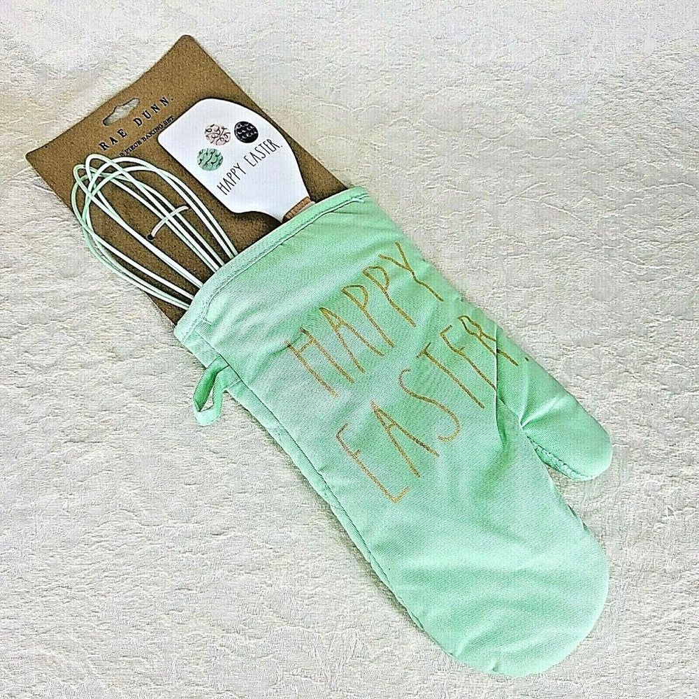 Easter Baking Mitt Spatula Whisk 3 Piece Green Eggs Bake Green Mint Gold New